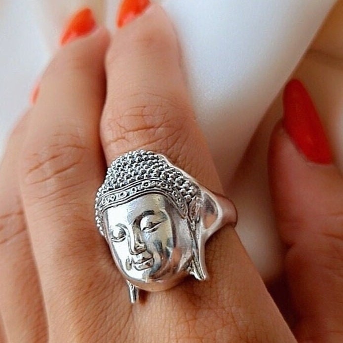 Handmade Silver Buddha Head Ring: Boho Hippie Jewelry