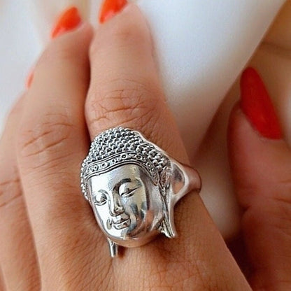 Handmade Silver Buddha Head Ring: Boho Hippie Jewelry