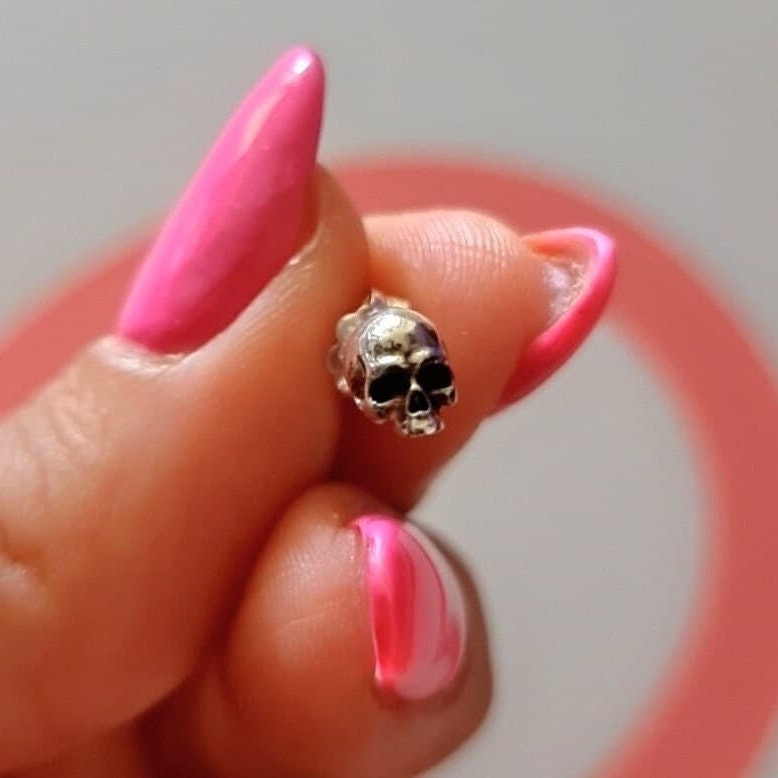 Handmade Sterling Silver Skull Stud Earrings: Gothic Jewelry