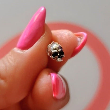 Handmade Sterling Silver Skull Stud Earrings: Gothic Jewelry