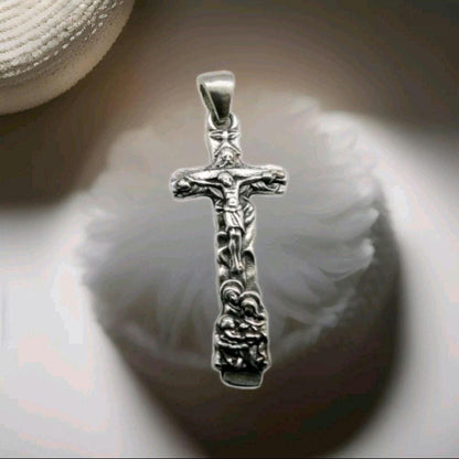 Savior Jesus Cross Pendant - 925 Sterling Silver, Religious Jewelry