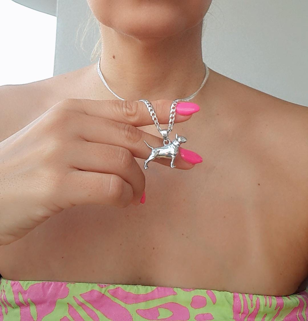 English bull Terrier figurine Pendant  anatomically accurate - Gift for bully Lovers-Solid Sterling Silver