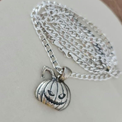 Jack-O'-Lantern Pumpkin pendant - Halloween Gothic charm-  Handmade 925 Silver-