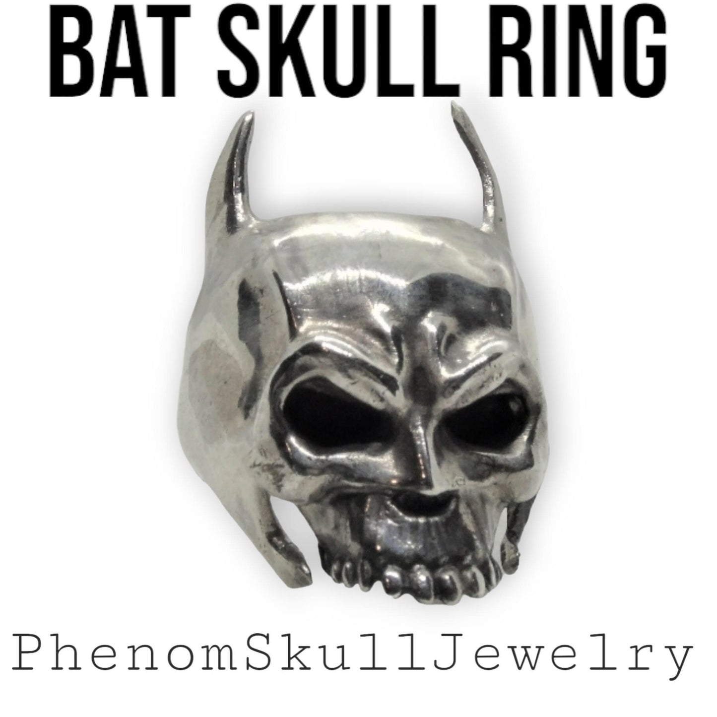 Handmade 925 Silver Bat Skull Ring: Gothic Biker Accessory