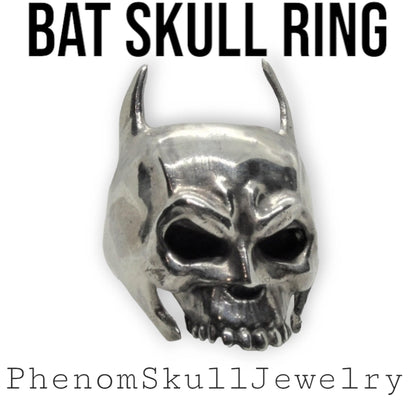 Handmade 925 Silver Bat Skull Ring: Gothic Biker Accessory