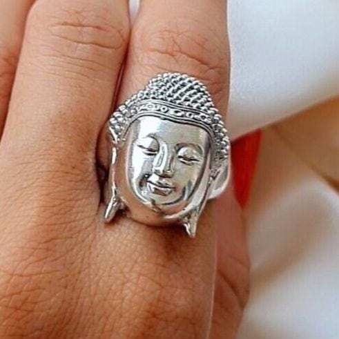 Handmade Silver Buddha Head Ring: Boho Hippie Jewelry