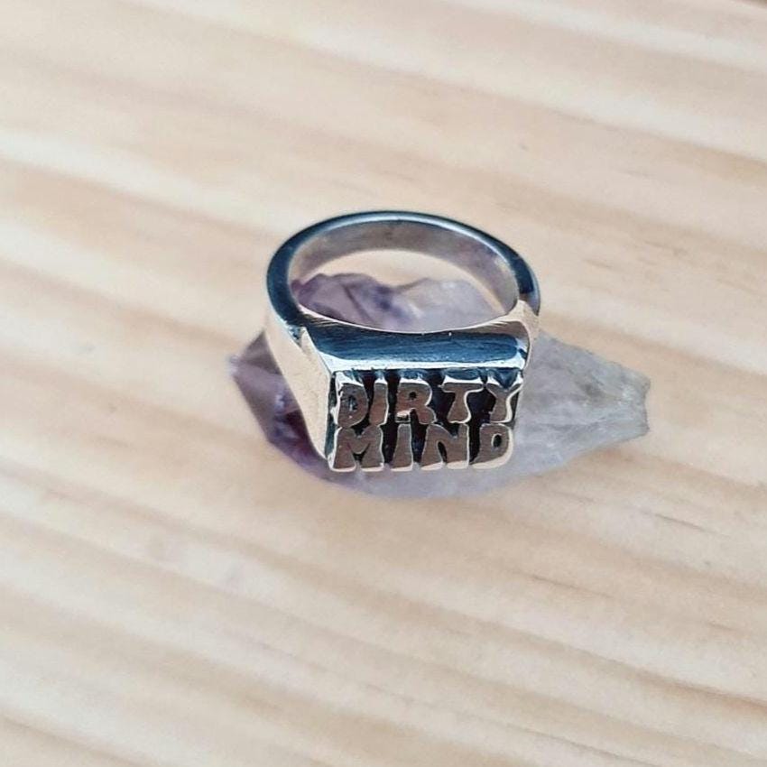 Handmade Sterling Silver "DIRTY MIND" Ring - Gothic Retro Style