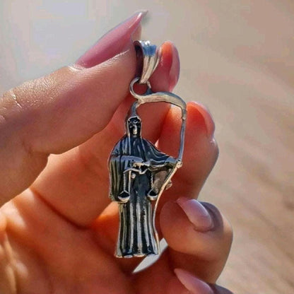 Handmade Gothic Santa Muerte 925 Silver Pendant