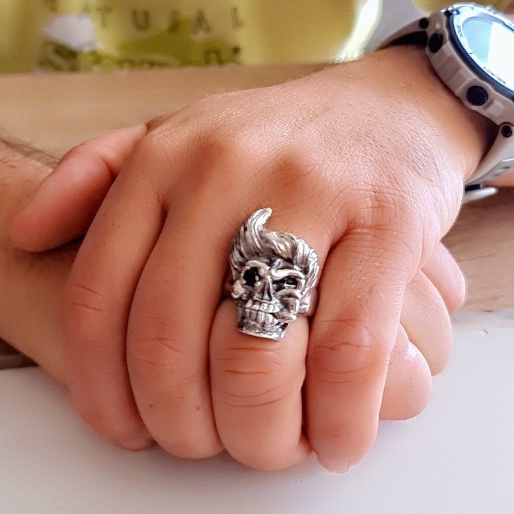 Ace Ventura Inspired Skull Ring with Black Diamond Zircon Eye - Handcrafted Sterling Silver