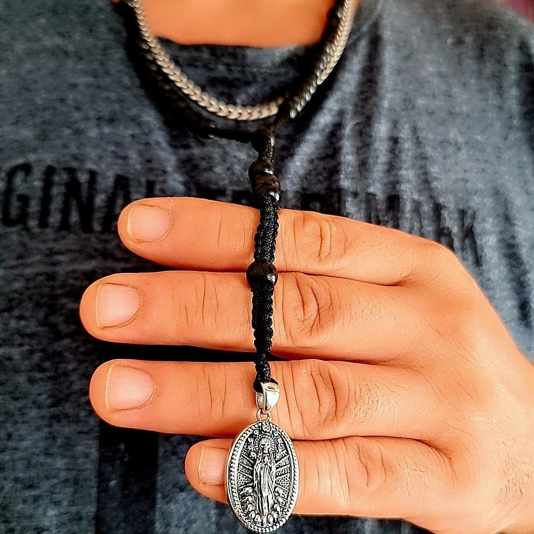 Handmade La Santa  Muerte RosaryPendant -Sterling Silver- A Precious Symbol of Belief and Protection -