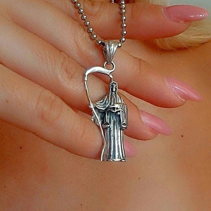 Handmade Gothic Santa Muerte 925 Silver Pendant