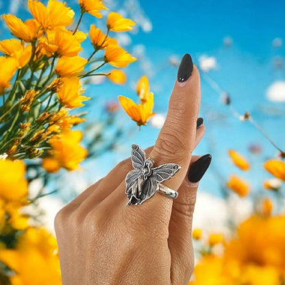 Dainty Fairy Statement Ring Fantasy Winged Faerie Princess ,Sterling Silver