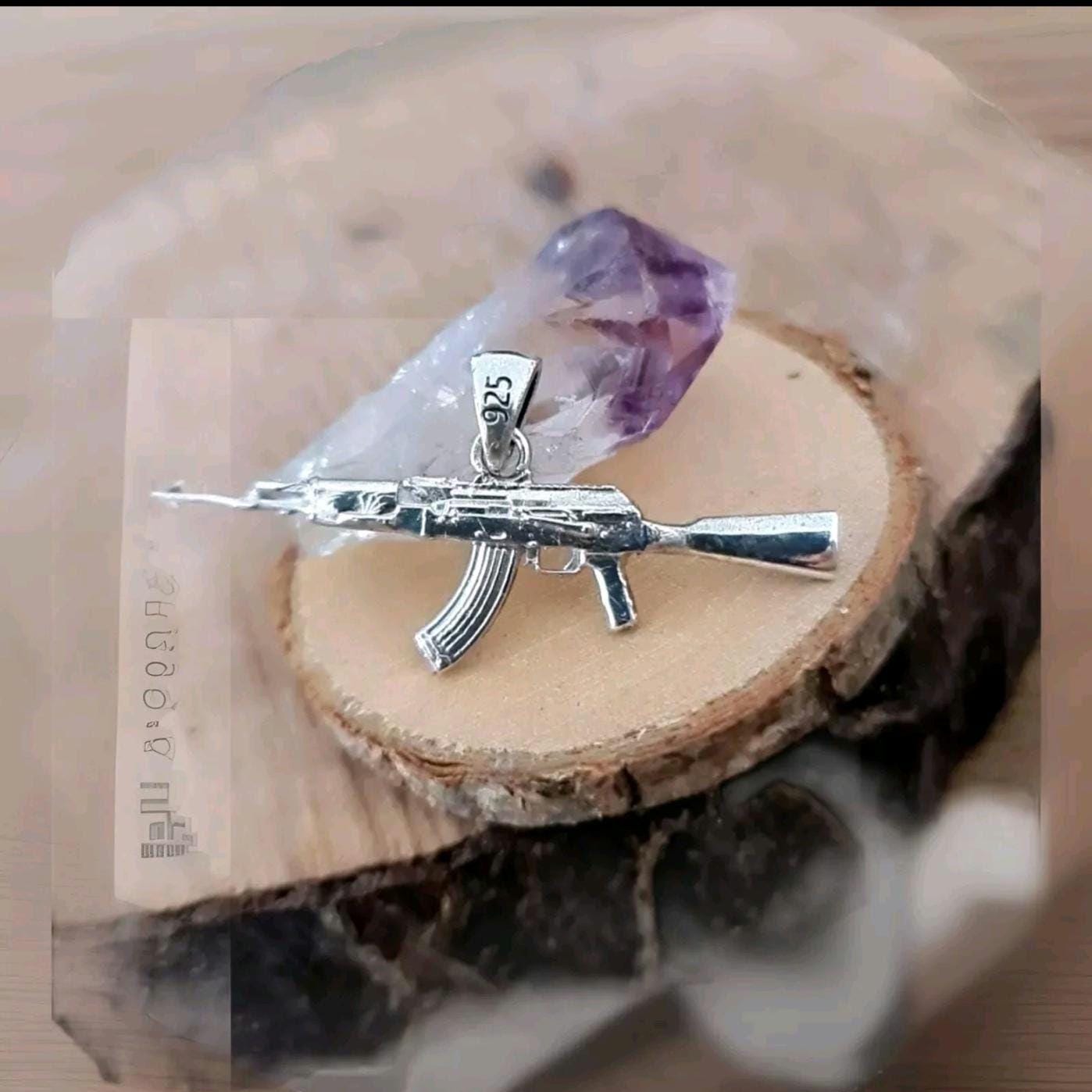 AK47 Kalashnikov Gun Necklace - Handcrafted Solid Sterling Silver 925 , automatic gun