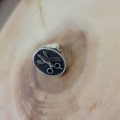 Scissors & Comb ring - Stylish Accessory - 925 Sterling Silver - solid and sturdy