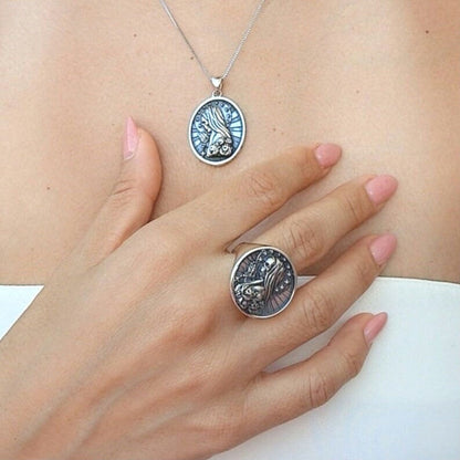 Handcrafted Santa Muerte 925 Silver Ring: Gothic Skull Jewelry