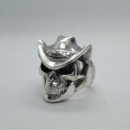 Handmade Sterling Silver Cowboy Skull Ring - Gothic Biker Jewelry