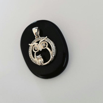Sterling Silver Mummy & Baby Owl Pendant: Sparkling Stone Eyes