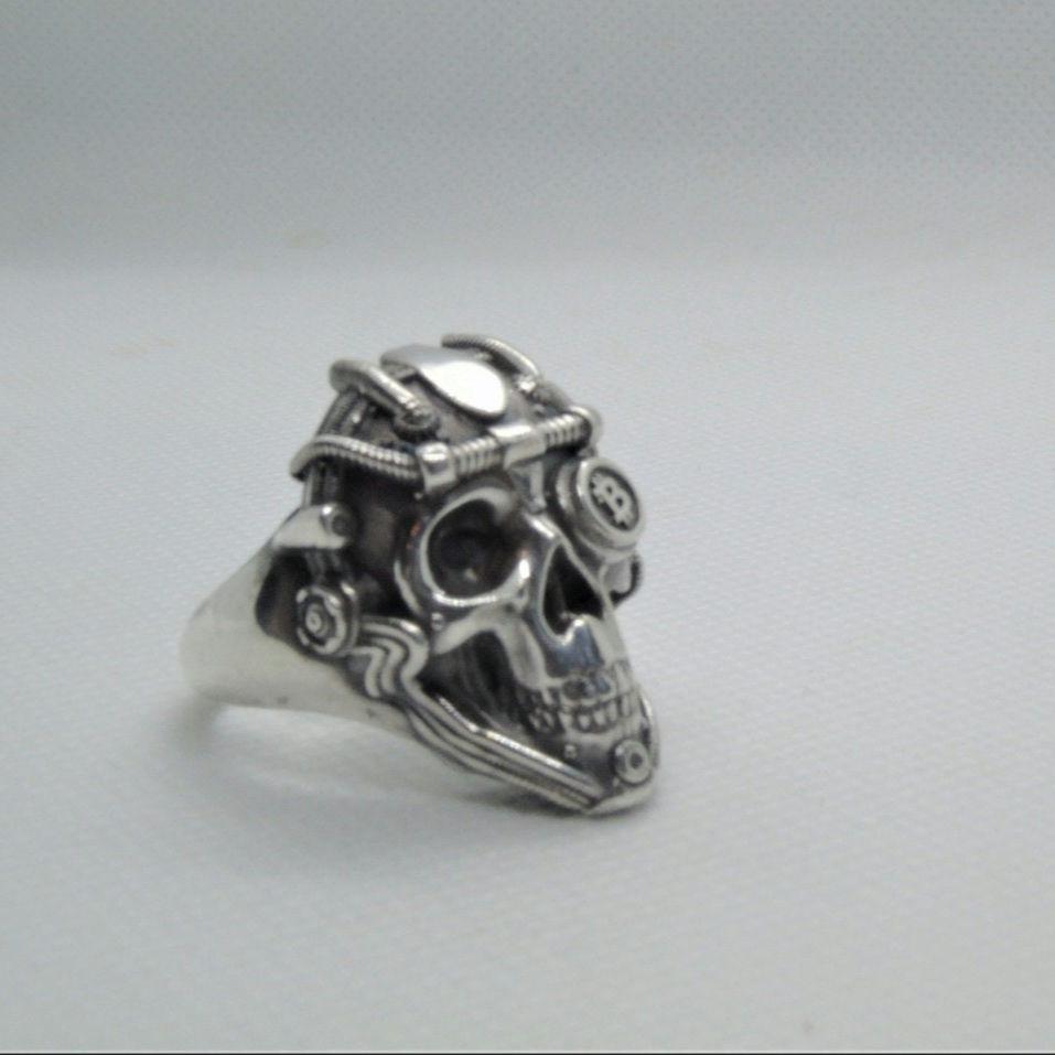 Handmade Sterling Silver Bitcoin Skull Ring: Gothic Crypto Jewelry