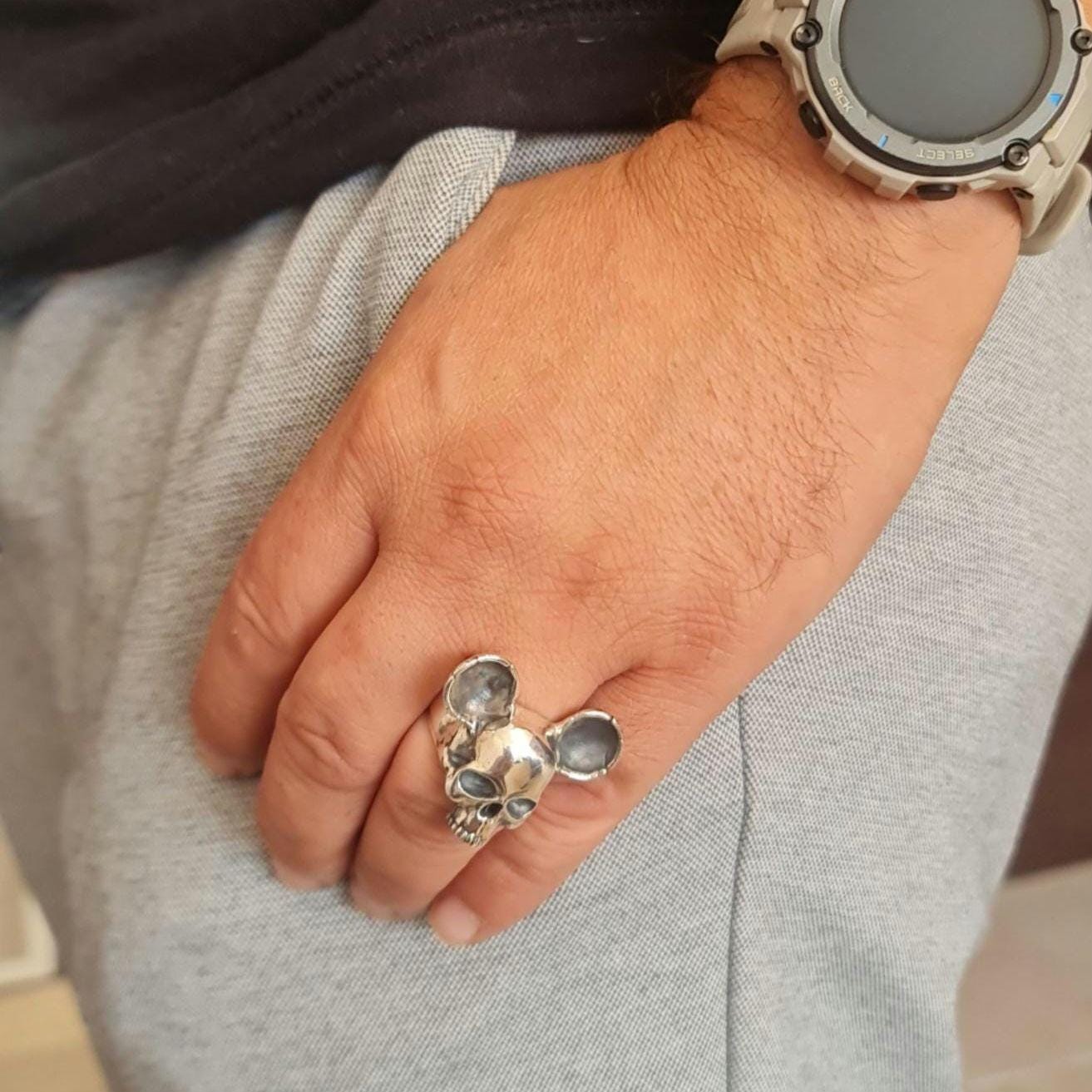 Handmade Sterling Silver Mouse Skull Ring: Gothic Statement piece