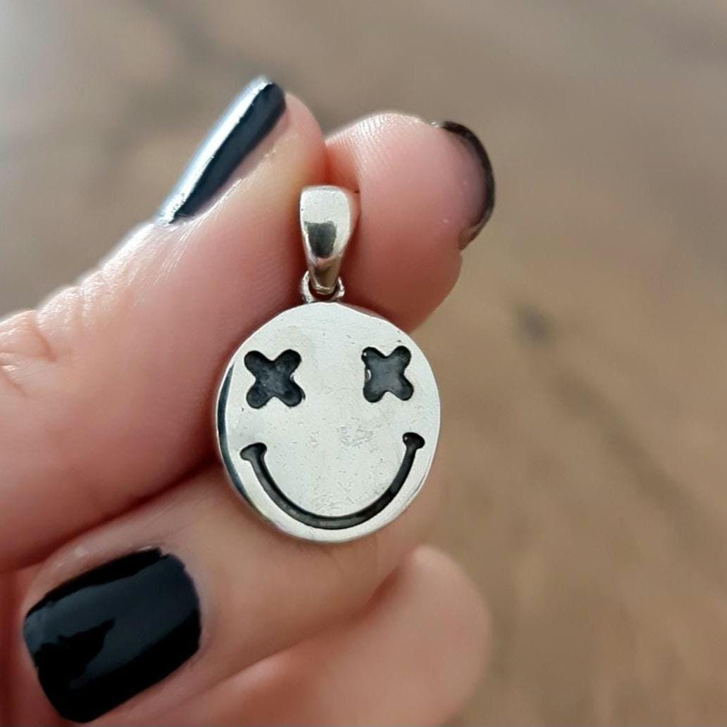 Handmade Sterling Silver Smiley Face Charm Pendant - Minimalist Jewelry