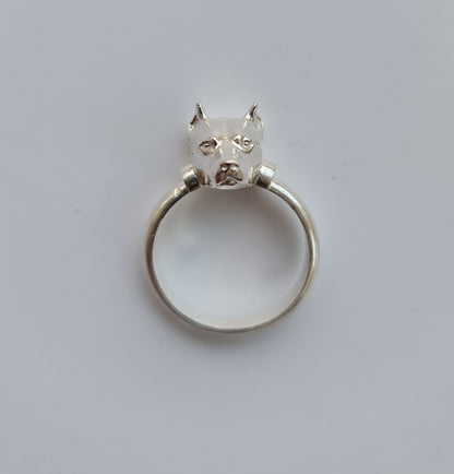 Sterling Silver PitBull Band Ring - Unique Gift for Pit Bull Lovers- Handcrafted