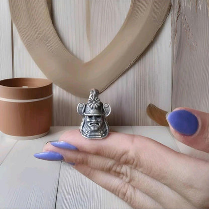 Handmade Sterling Silver Samurai Mask Pendant: Gothic Japanese Necklace