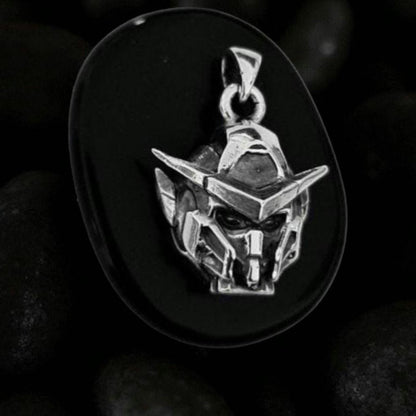 Sterling Silver Japanese Anime Robot Pendant - Oxidized Finish