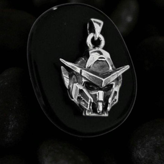 Sterling Silver Japanese Anime Robot Pendant - Oxidized Finish