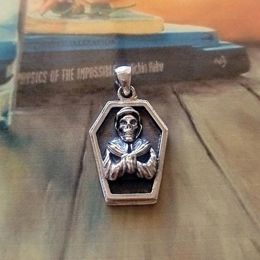 Handmade Sterling Silver Misfits Skull Coffin Pendant - Gothic Horror