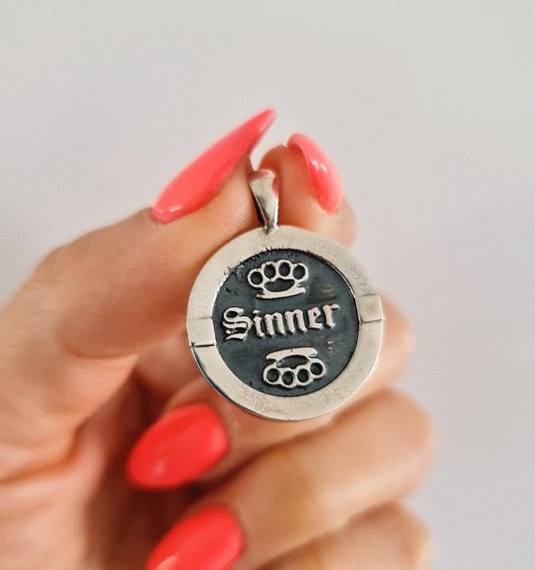 Sterling Silver Sinner Pendant: Gothic Unisex Jewelry