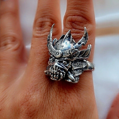 Handmade Sterling Silver Iron Maiden Senjutsu - Eddie Samurai Skull Ring - Japanese - Eddie Ring- Unique design - Rock Ring- Heavy metal Ring