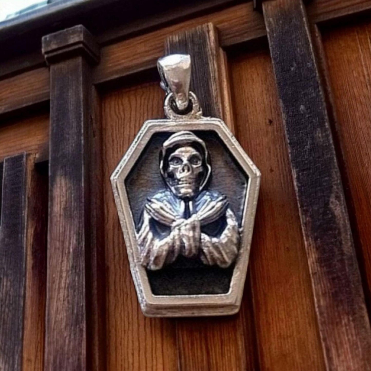 Handmade Sterling Silver Misfits Skull Coffin Pendant - Gothic Horror