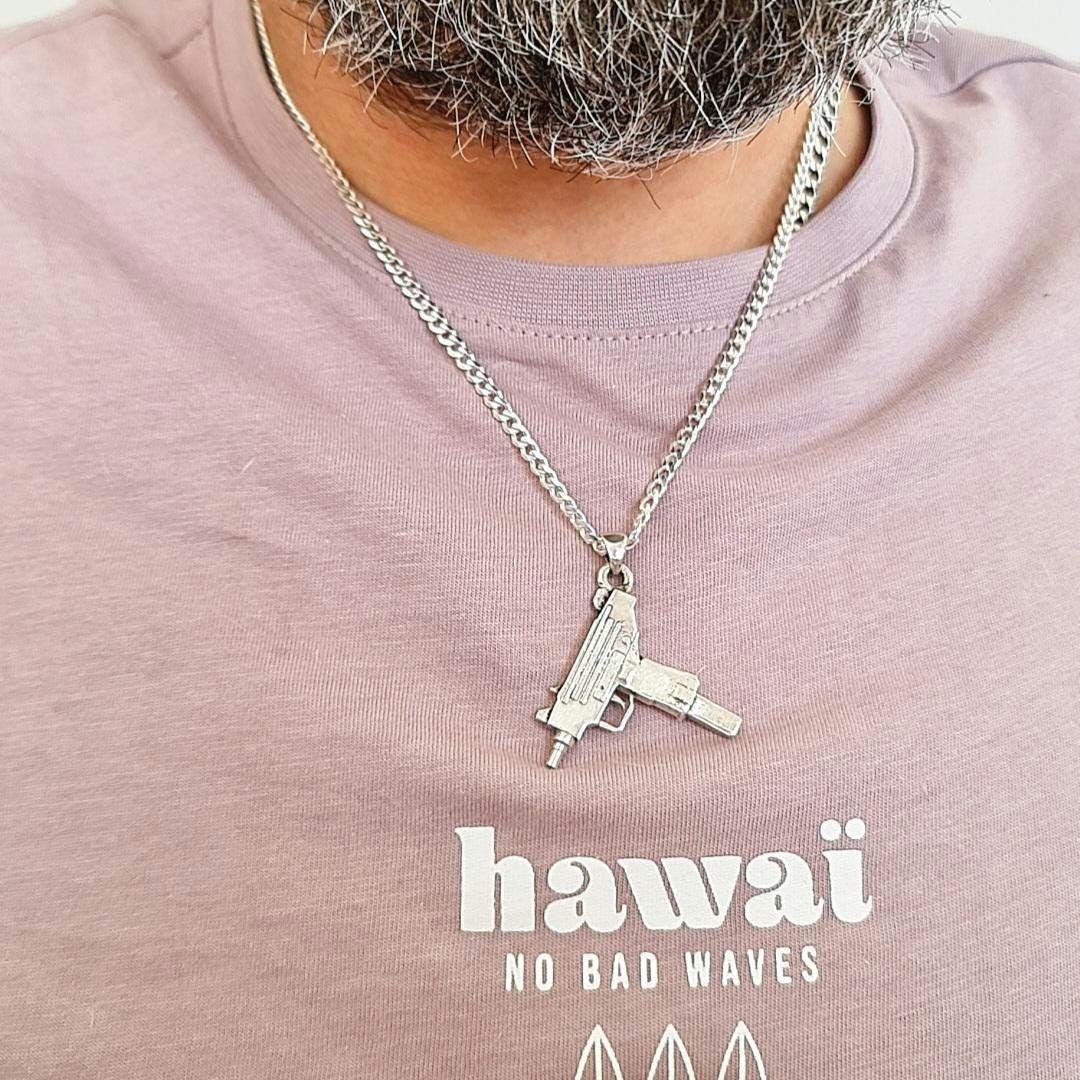 Uzi gun pendant, 925 sterling Silver weapon style, Army jewelry,  handmade steampunk