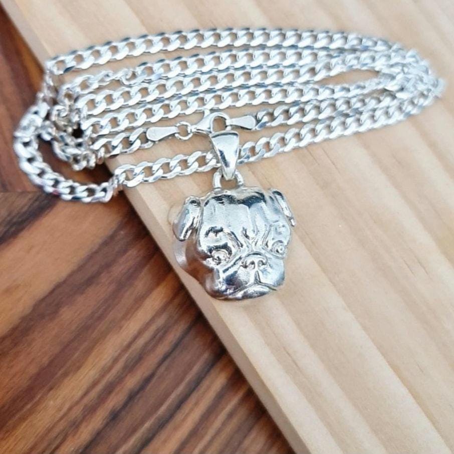 Handmade Sterling Silver Pug Pendant: Minimalist Dog Lover Gift