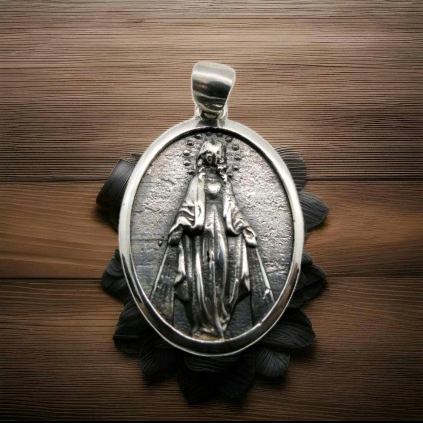 Virgin Mary Pendant - Mother of All - Religious Symbol of Protection  Silver Jewelry