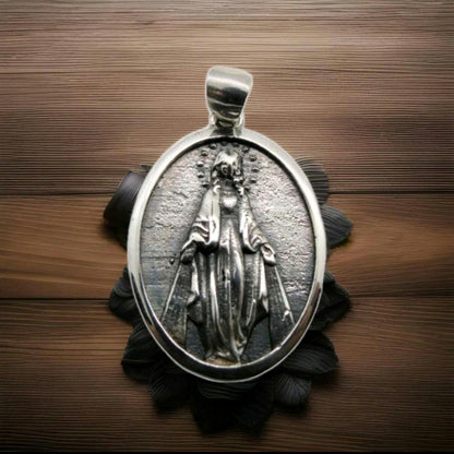 Virgin Mary Pendant - Mother of All - Religious Symbol of Protection  Silver Jewelry