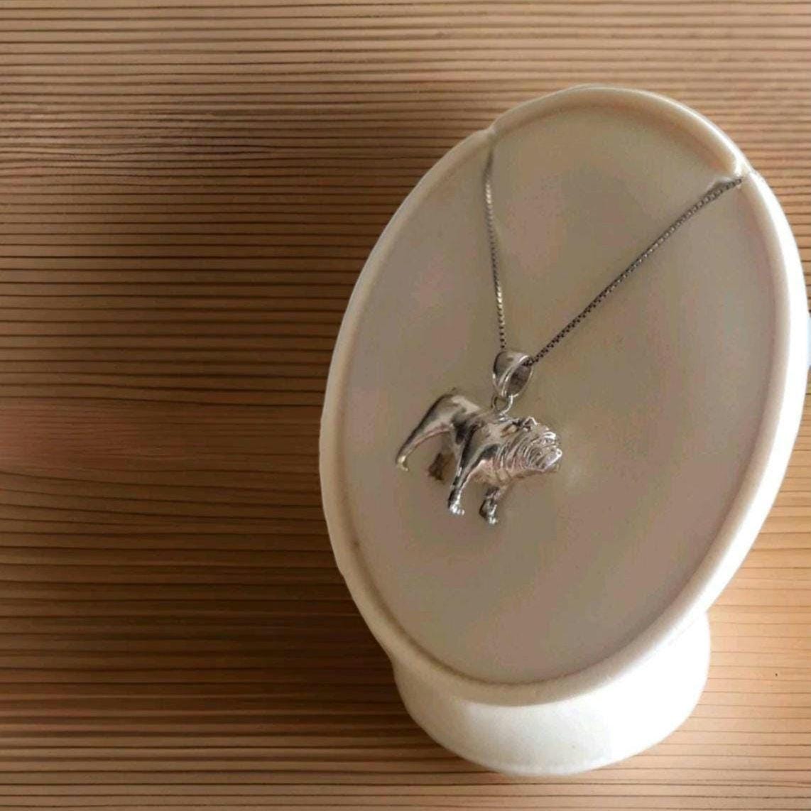 Handmade 925 Silver Bulldog Pendant: Detailed Dog Lover Gift