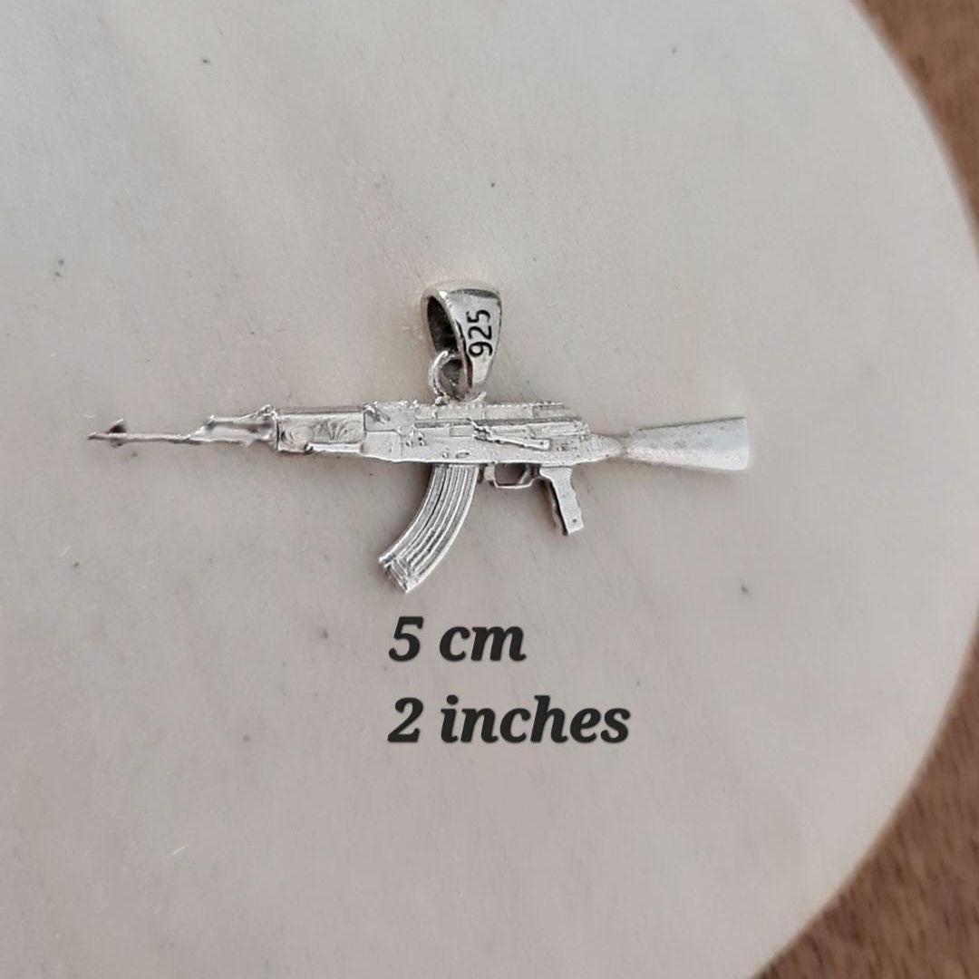 AK47 Kalashnikov Gun Necklace - Handcrafted Solid Sterling Silver 925 , automatic gun