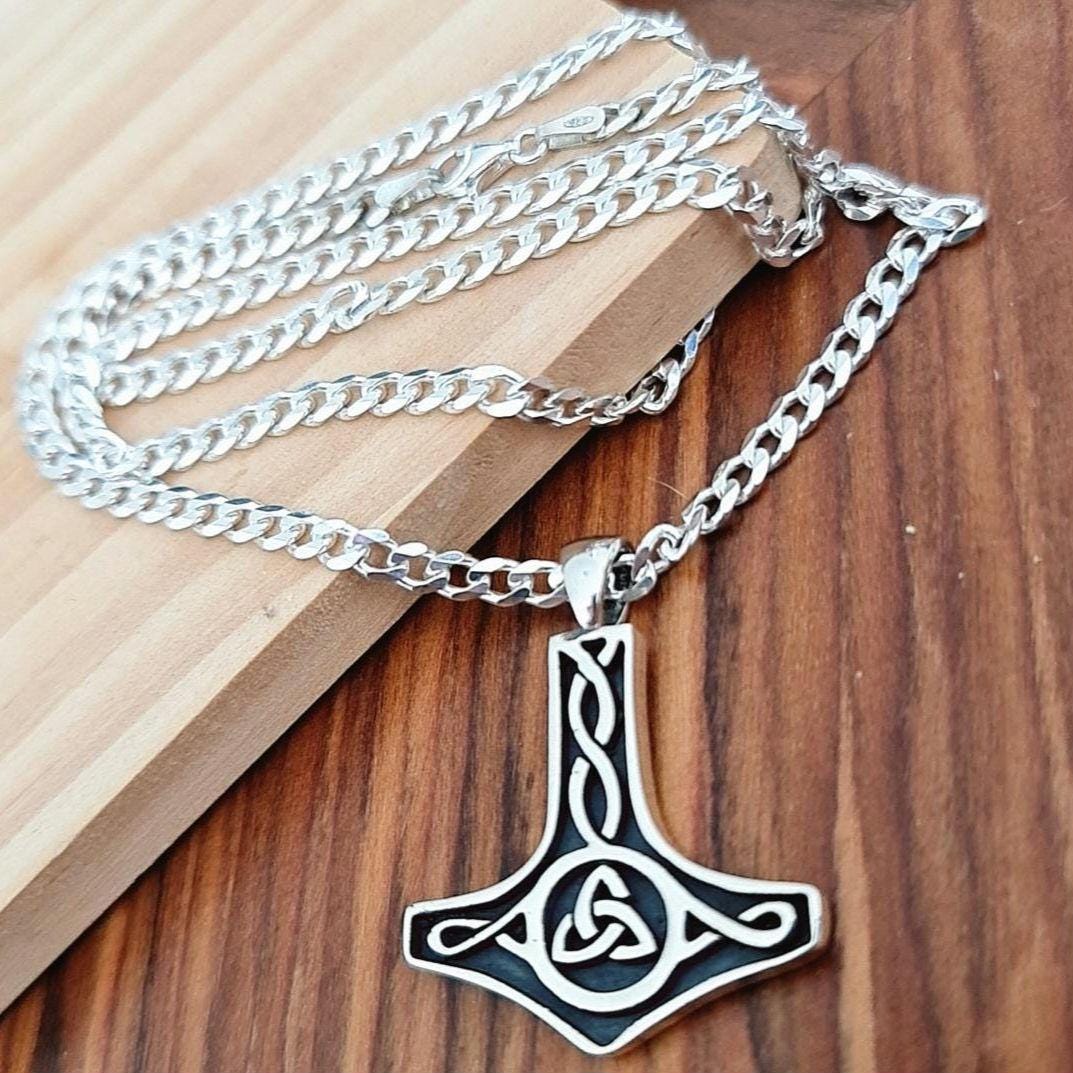 Sterling Silver Thors Hammer Necklace: Handmade Mjolnir Pendant