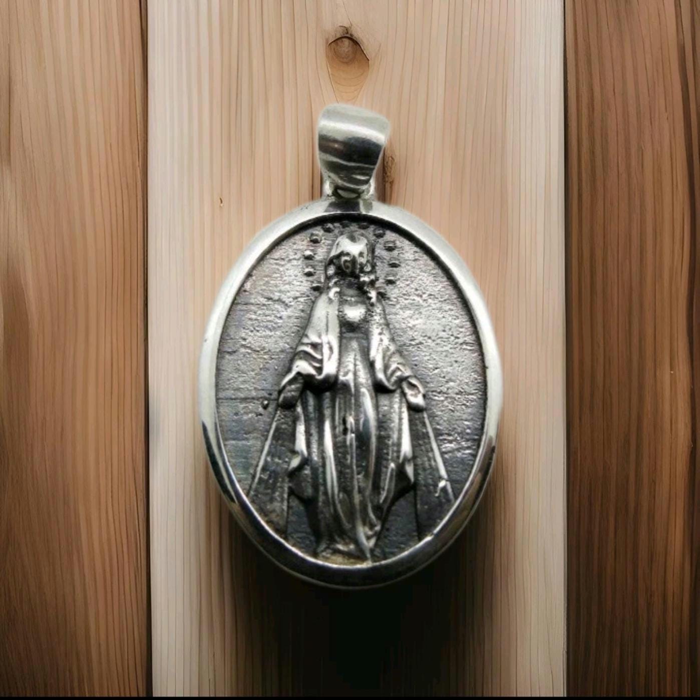 Virgin Mary Pendant - Mother of All - Religious Symbol of Protection  Silver Jewelry