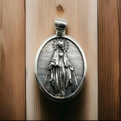 Virgin Mary Pendant - Mother of All - Religious Symbol of Protection  Silver Jewelry