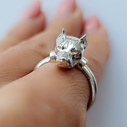 Sterling Silver PitBull Band Ring - Unique Gift for Pit Bull Lovers- Handcrafted