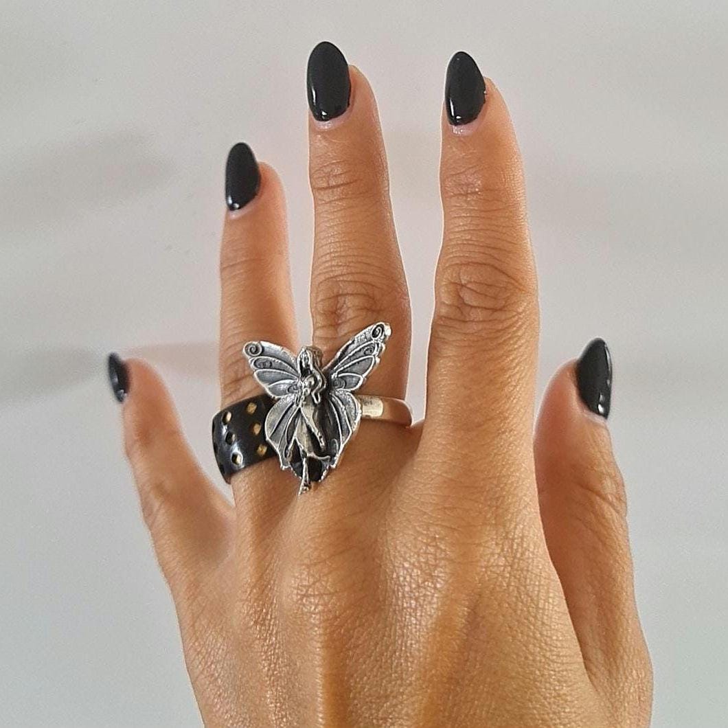 Dainty Fairy Statement Ring Fantasy Winged Faerie Princess ,Sterling Silver