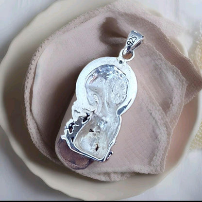 925 Silver Santa Muerte praying Pendant  with Roses & A cross Rosary - Holy Death