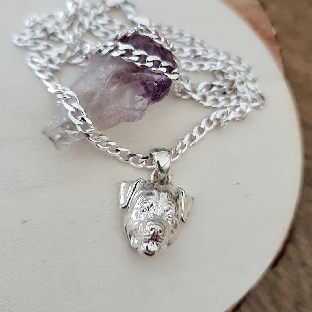 Rottweiler head  Solid  & Sturdy  pendant- Sculpture- Realistic Dog Model  -  925 Sterling Silver