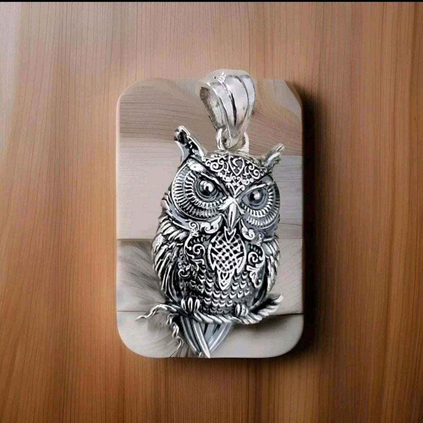 Silver Owl Pendant, Handmade Bird Necklace for Men and Women, Unique Animal Charm,