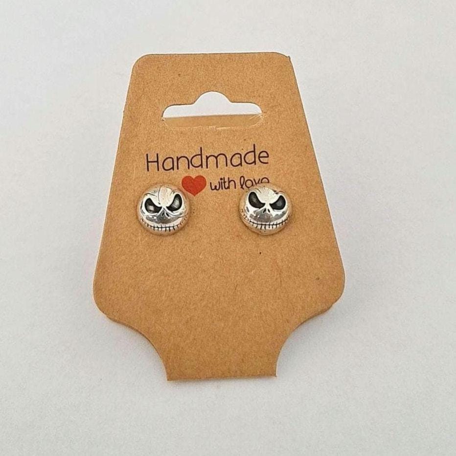 Handmade Sterling Silver Jack Skull Stud Earrings: Gothic Halloween Jewelry