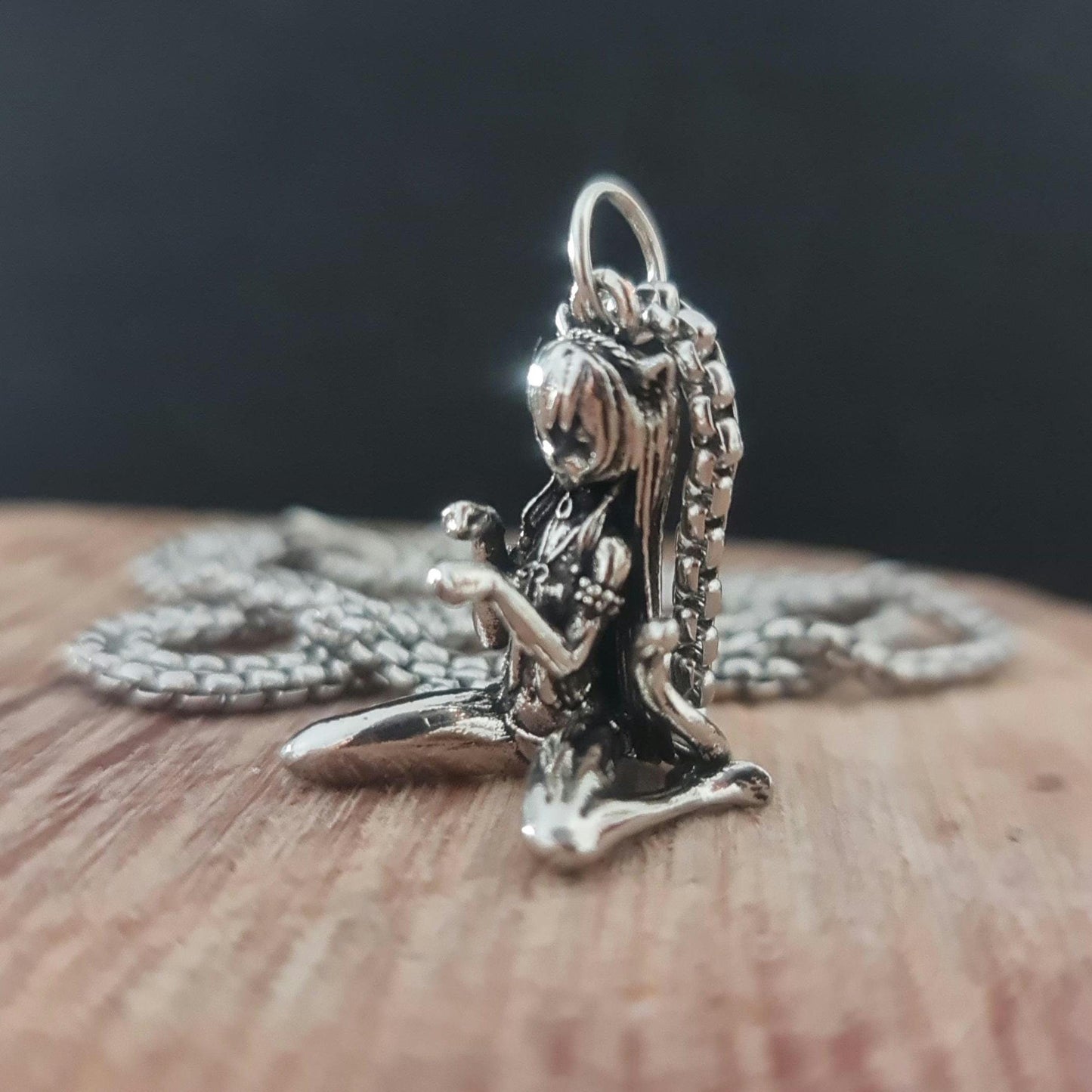 Anime Catgirl Pewter Necklace: Art Deco Cosplay Jewelry