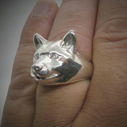 Handmade 925 Sterling Silver Shiba Inu Ring: Dog Lover Jewelry
