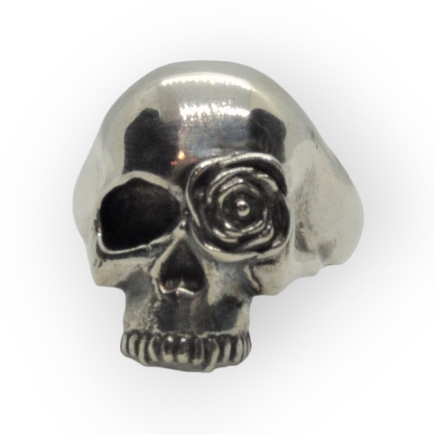 Handmade Sterling Silver Skull Ring: Gothic Rose Design